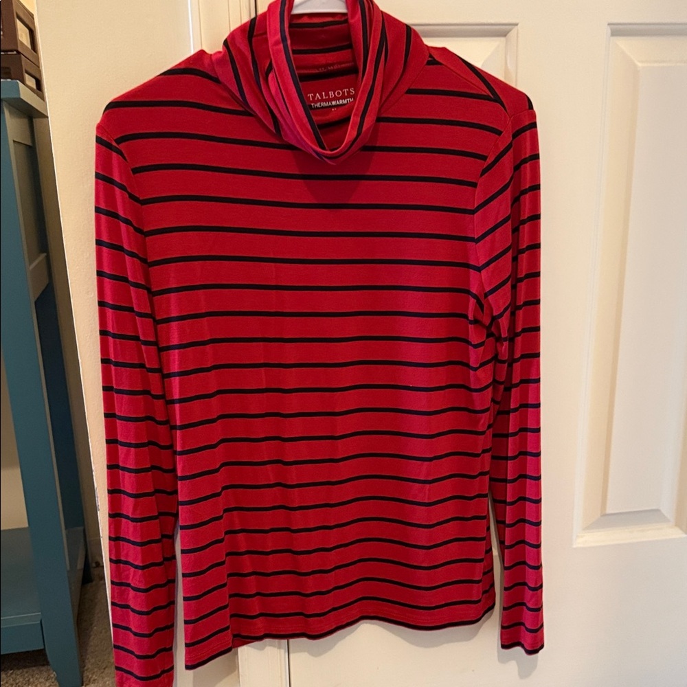 Talbots Red and Black Striped Long Sleeve Top